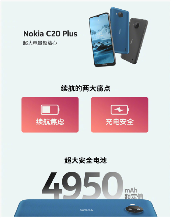 首发699元！诺基亚C20 Plus发布：4950mAh大电池
