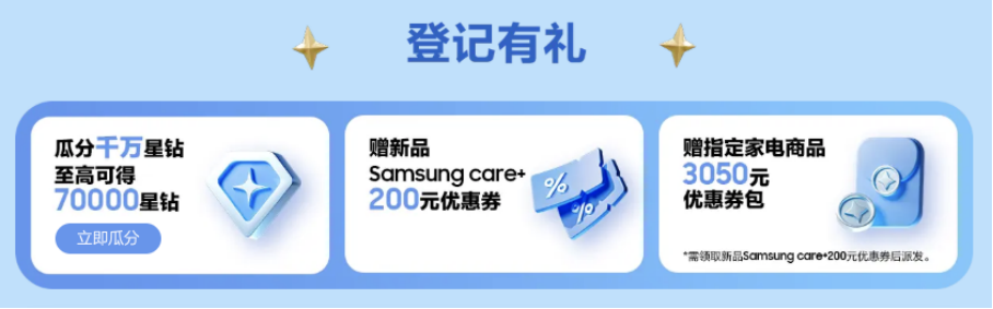 Galaxy新品登记有好礼 星钻、Samsung Care+优惠券等你来